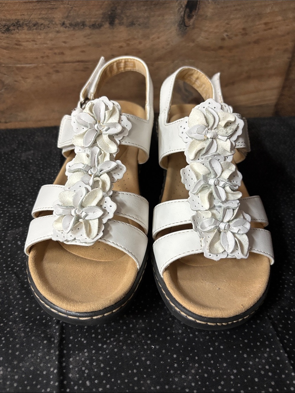 Clarks White Floral Strap Sandals with Cushioned Footbed